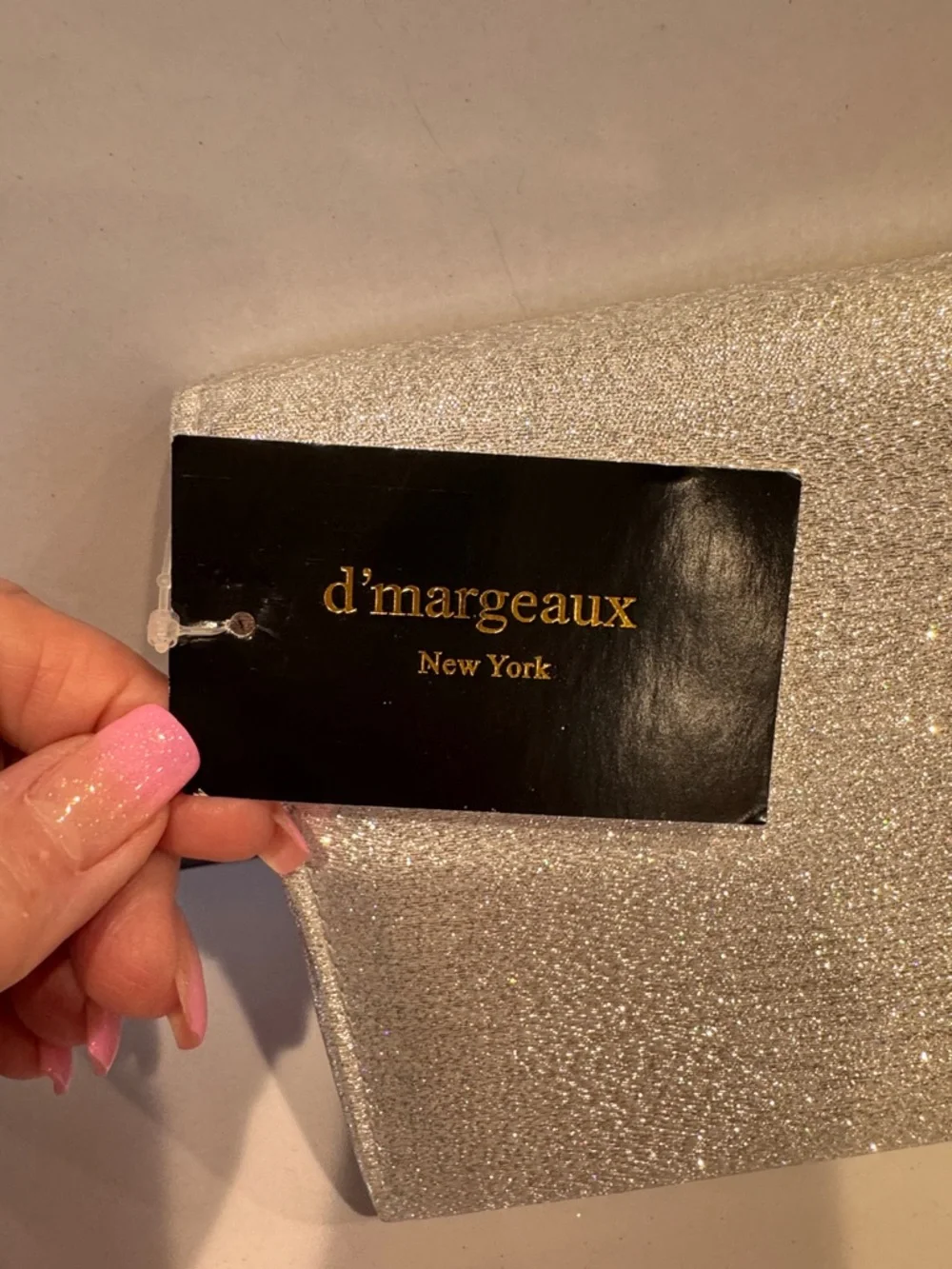 D’margeaux Silver Metallic Evening Clutch or crossbody with Gem closure Accent - Picture 4 of 9